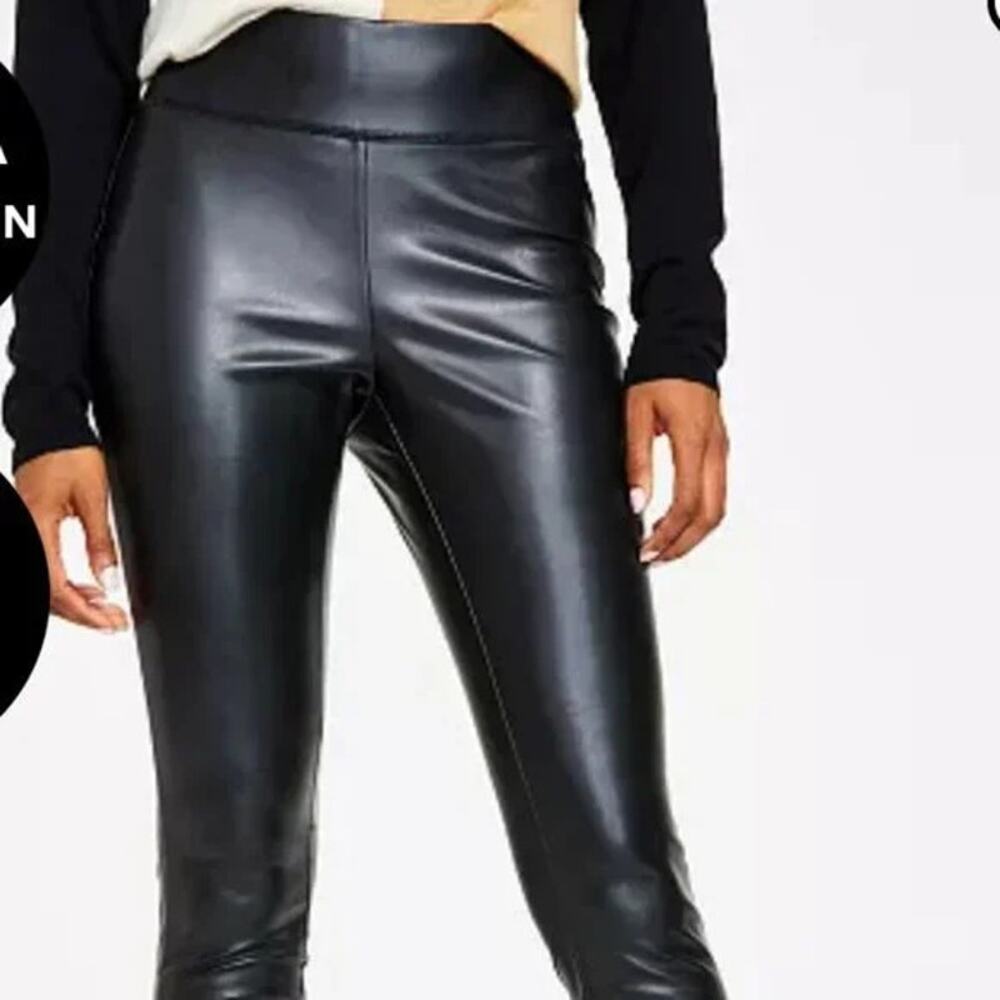 Inc. International Concepts Black Vegan Leather Pull on Skinny Pants Women's 8